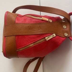 NWT VALENTINA  ITALY RED LEATHER CONVERTIBLE BUCKET TOTE HANDBAG